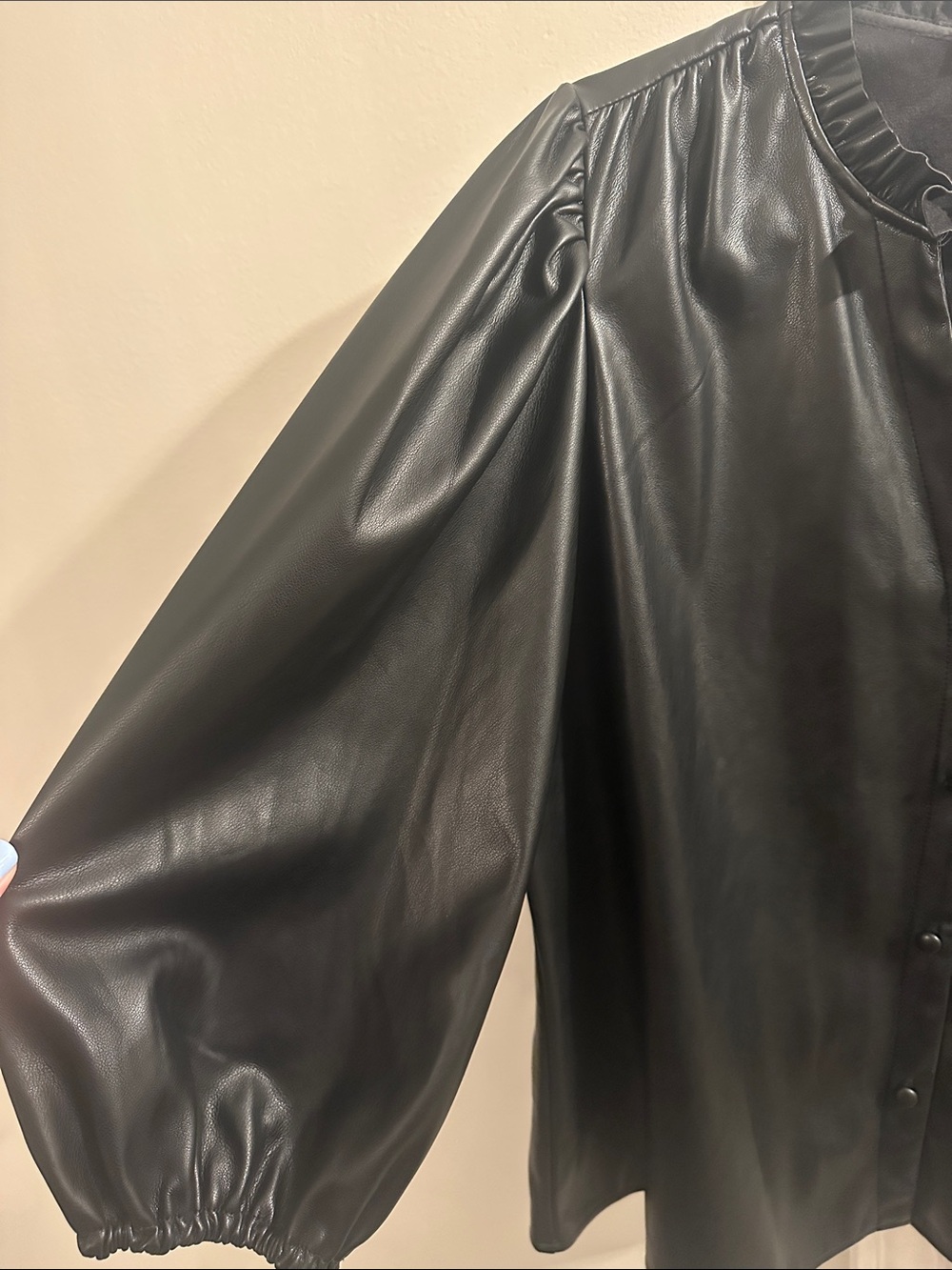 Marc New York Black Faux Leather Ruffle-Collar Snap Front Jacket - Picture 5 of 12